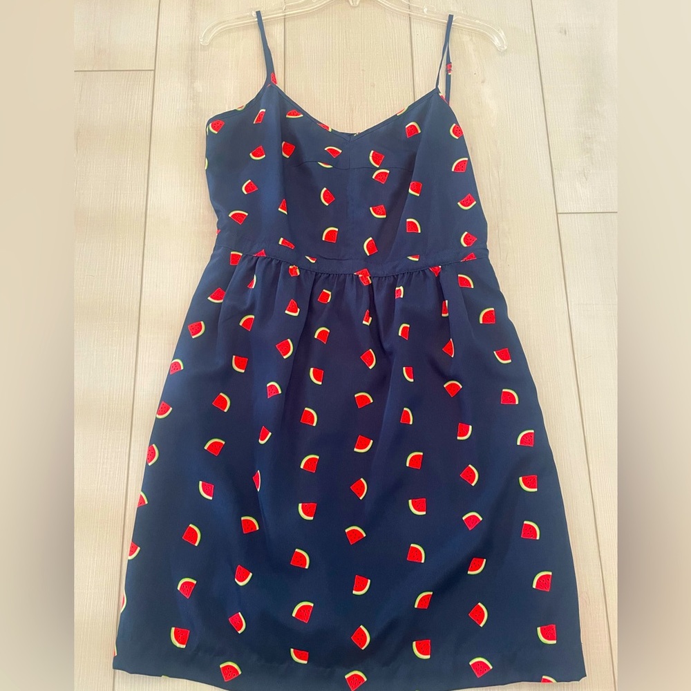 Women’s J Crew Watermelon Fruit dress. Blue and red. Size 8 NWOT